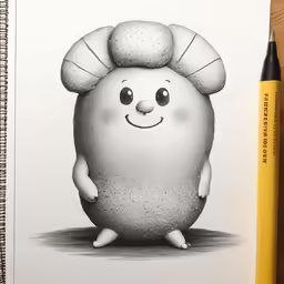 the drawing of a little character with big eyes is featured