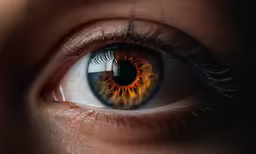 a closeup of an eye, showing the iris and orange iris