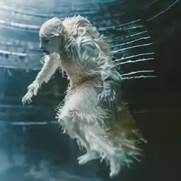 a dog is flying through the air inside