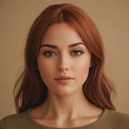 a woman wearing a brown sweater and holding an object
