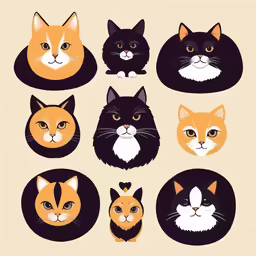 a set of six pictures with different faces of cats