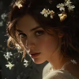 an attractive young woman with hair butterflies around her head