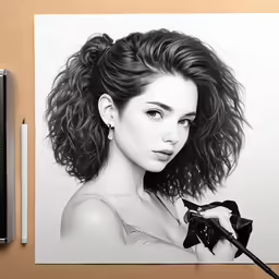 a drawing of a girl holding a bow