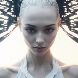 a girl with wings on her head and white hair