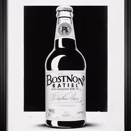 a bottle of boston lager in a black frame