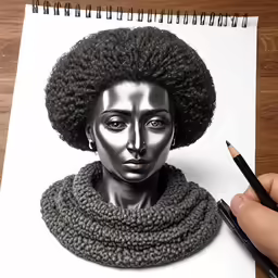 a drawing of an african american woman with curly hair and scarf