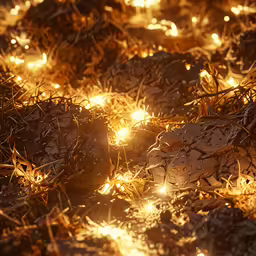 some bright lights shine brightly in the grass