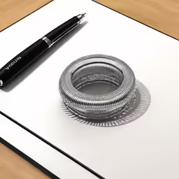 a pen sitting next to a wire mesh container