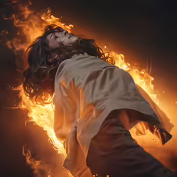 a man who has fallen over, in the flames