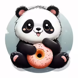 a cute panda bear holding a doughnut in front of its paws
