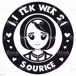 a black and white cartoon illustration with the words i tek wet so service in a circular,a woman with a round black badge saying i tek we are sorce