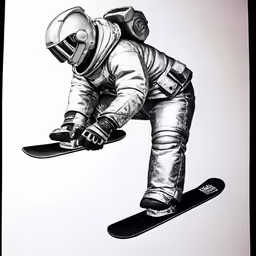 a drawing of a snowboarder in mid - air