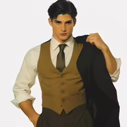 a man with his jacket down, and a suit on