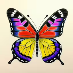 the beautiful colorful butterfly is facing forward,colorful butterfly flying in the air on white background,the colorful butterfly is standing alone on the table,an image of a colorful butterfly in the sky,a beautiful colorful butterfly sitting on a white surface