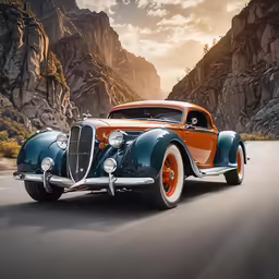an old time automobile with orange painted body