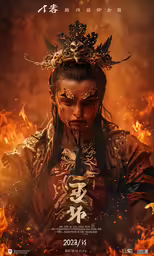 a poster with an asian woman wearing a crown on her head and words written in a chinese language