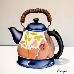 a painting of a teapot sitting on top of a table
