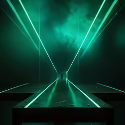 a green light tunnel with many lighting beams