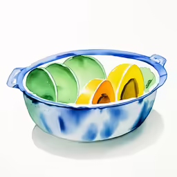 an empty bowl with four green and yellow slices