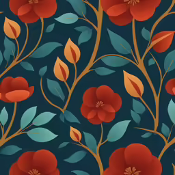 an abstract floral design in blue and red