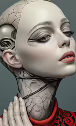 a digital artwork of a woman in an open - fronted, futuristic - looking costume