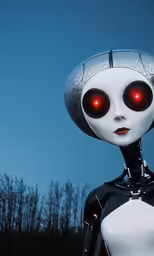 the humanoid robot is looking at the camera