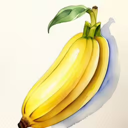 a close up of a banana with a painting behind it,a painting of a yellow banana, with green stem on the side