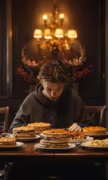 a person at a table in front of some food