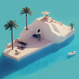 a very small boat near a woman in a green bikini