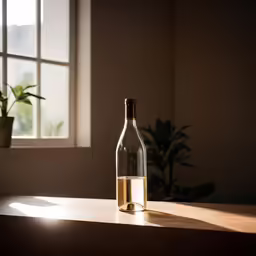a bottle of wine sits on a table