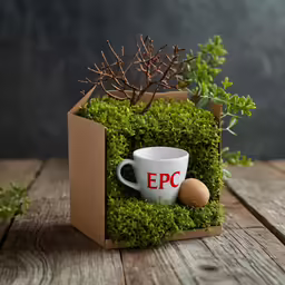 an egg and a cup in a small planter