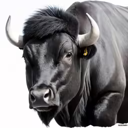 a buffalo with huge horns standing next to each other