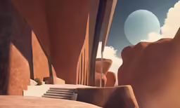 artwork of the sky and mountains as seen from a cliff