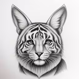 the tiger is a very big cat with a serious face,a drawing of a tiger