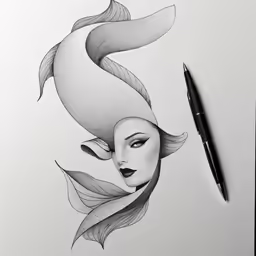 a pencil drawing of a koi fish