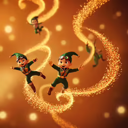 two people flying through the air with fire and stars
