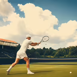 a man hitting a tennis ball with his racquet