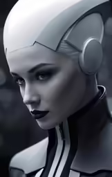 an alien woman with headphones on her ear