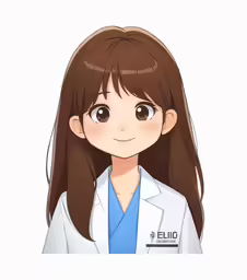 the image is of an anime girl with long hair and brown hair, wearing a lab coat