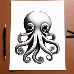 an octopus drawing with the black marker pen