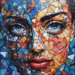 a mosaic painting of an individual face