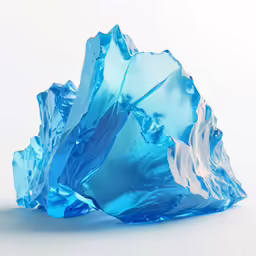 an unusual, blue piece of glass on white background