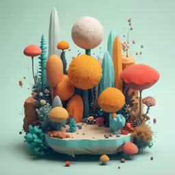 a collection of different colored and unusual objects in an art work