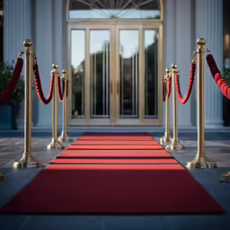 an area with stance barriers and red carpet