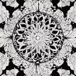 a black and white flower with large leaves,an abstract black and white image of a flower