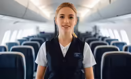 an image of a woman standing in an airplane