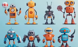 a few different robots are shown on a blue background