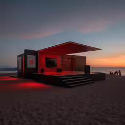 a couple of people stand in front of a beach house