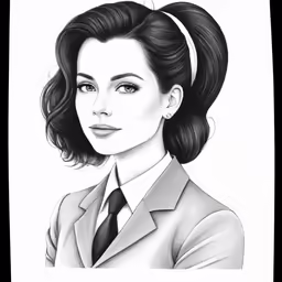 black and white drawing of a woman in suit