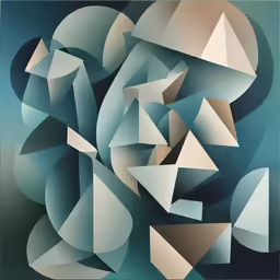 abstract geometric forms, with a blue background